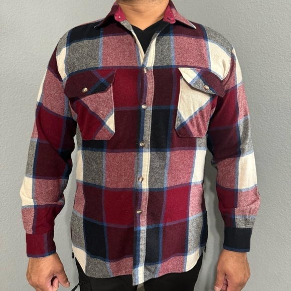 Jonathan David Men Wool blend Long Sleeves Button-down Plaid Flannel Shirt Sz L - Picture 5 of 17